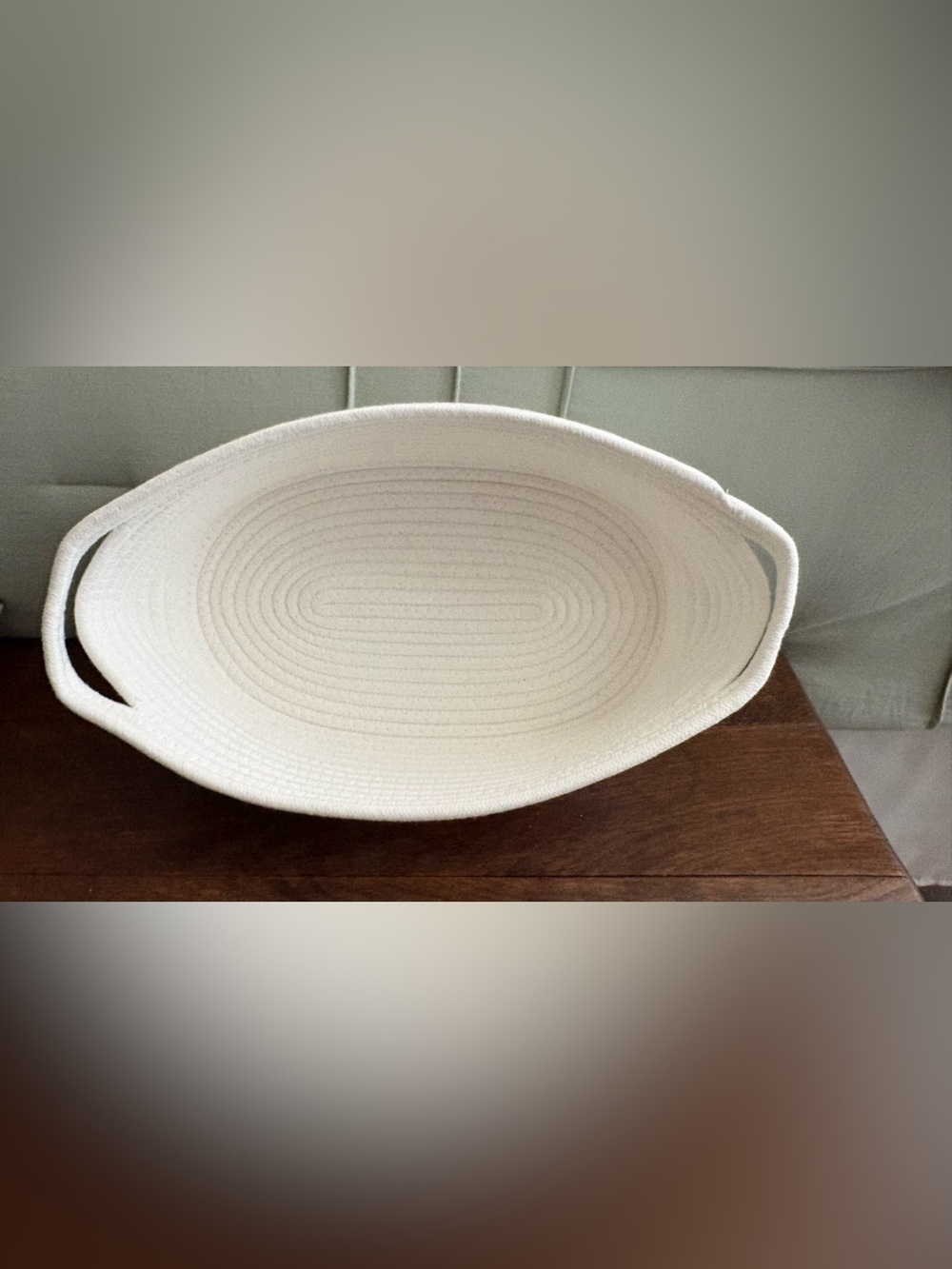 Woven Rope Basket Oval Storage Bin with Handles, white